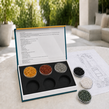 ROCBIND sample containers and presentation box shown in an outdoor planning scene