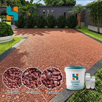 Red washed stone resin bound sample for garden patio courtyard and decorative outdoor flooring