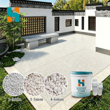 White washed stone resin bound flooring kit for courtyard patio and decorative garden paving
