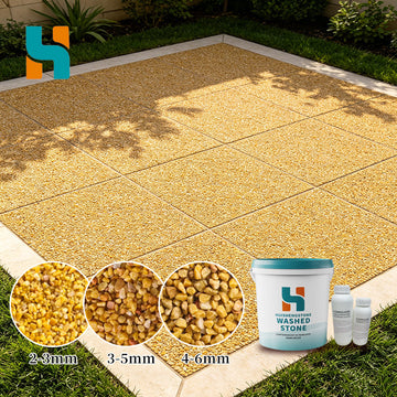 Yellow gold resin bound washed stone sample for patio garden path and outdoor decorative flooring